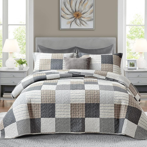 Finlonte King Size Quilt, Colcha Ligera De Algodón 100%, Gri