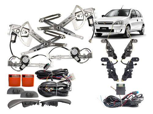Kit Vidro Elétrico Novo Corsa Sedan Hatch Completo + Travas