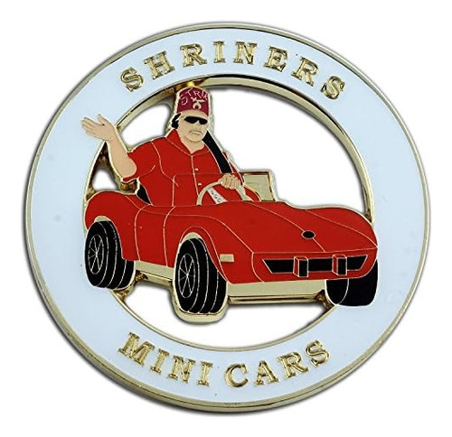 Shriners Mini Emblema Masónico Redondo - Blanco Y Rojo 3 '' 