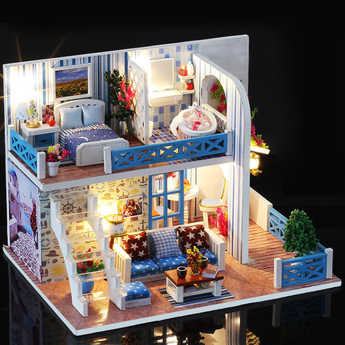 Kit De Casa De Muñecas Para Bricolaje Con Muebles Y Led, Reg