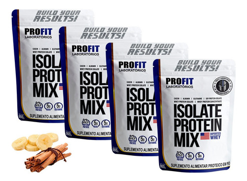 Combo 4x Whey Isolate Protein Mix Profit 900g - Total 3,6kg Sabor Banana Com Canela