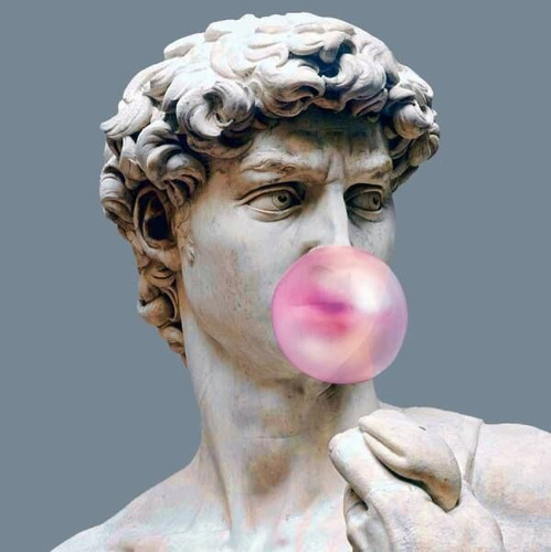 Vinilo Decorativo 60x60cm David Con Chicle Estatua Pop Art