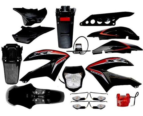 Kit Plasticos Xr150l Con Faros Negro Para Moto 