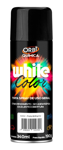 Tinta Spray Preto Brilho Uso Geral Orbi 340ml - Unidade