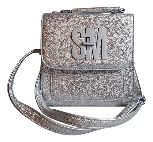 Bolsa De Dama Sm; 2 En 1 Crossbody Y Mochila. Plateado Lisa Níquel Plateado