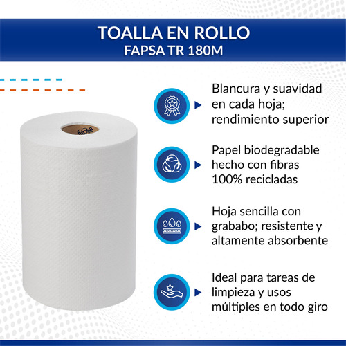 Toalla En Rollo Fapsa® Tr180 Mts Caja Con 6 Rollos
