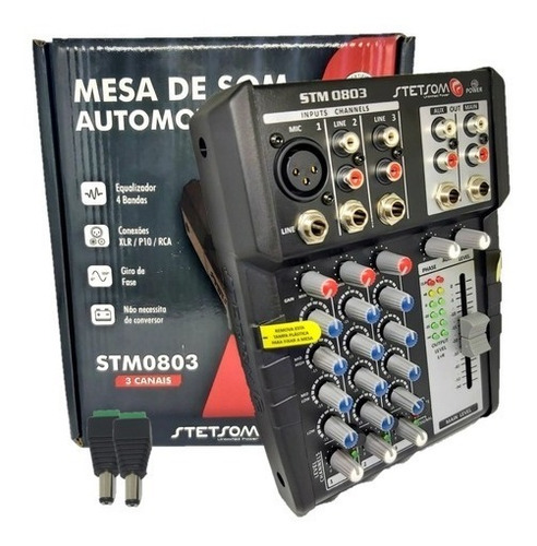 Imagem 2 de 4 de Mesa De Som Automotivo 12v Stm0803 3 Canais 4 Eq. Band