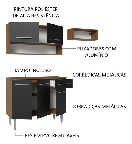 Cocina Integral Completa Modular Madesa Emilly 165cm Mn Color Rustic/Negro