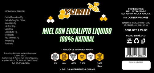 Miel Con Eucalipto Concentrado 100% Natural 1250 Gr
