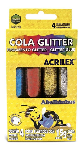 Kit 2 Estojos De Cola Colorida Glitter C/ 4 Cores - Acrilex