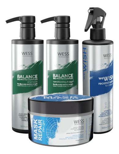 Kit Wess Balance Sh 500ml+cond 500ml+wewish 500ml+mask 180g