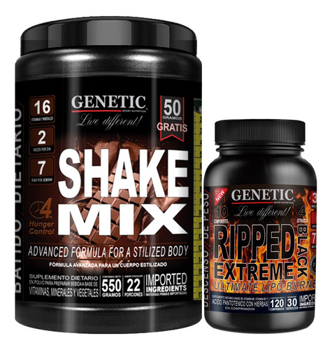 Batidos Dieta Shake Mix Ripped Black Ultra Quemador Genetic