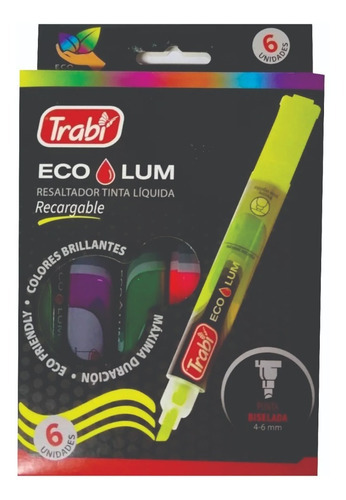 Resaltador Tinta Liquida Fluo Trabi Eco Lum Recargable X6 Artistica Palermo