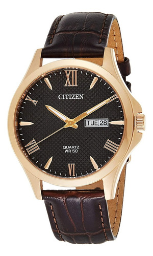 Reloj Citizen Bf202301h Para Hombre Triple Manecilla Fecha Color De La Malla Marrón Color Del Bisel Dorado Color Del Fondo Negro