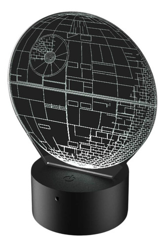 Abajur Luminária Led 3d Estrela Da Morte Star Wars Controle Cúpula Transparente Estrutura Preto