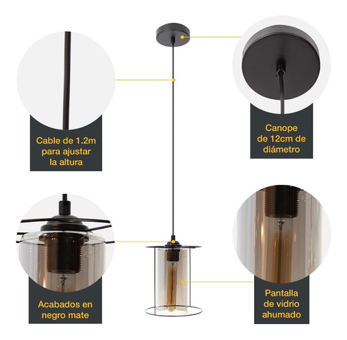 Lámpara Colgante Modern Luxe Negro E27 40w 1 Luz