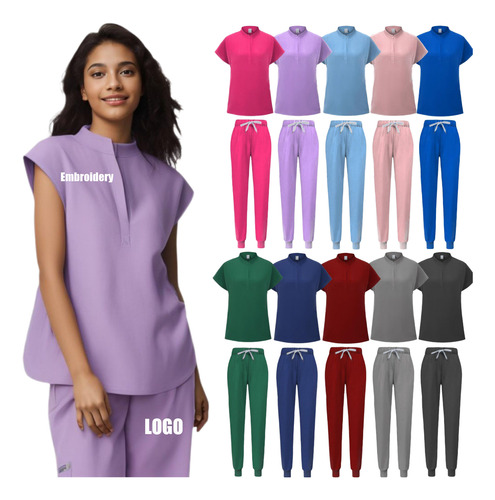 Set De Top Exfoliante Uniforme Para Médico/enfermero, Cuello