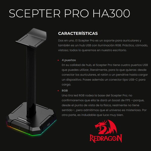 Imagen 2 de 10 de Base Para Auricular Gamer Redragon Ha300 Specter Pro Rgb