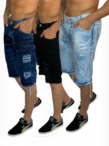 Kit 3 Bermudas Jeans Masculina Destroid