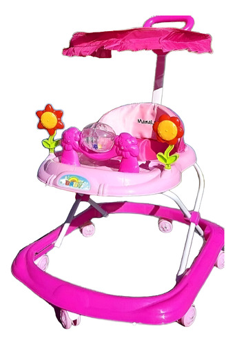 Andador Mamalove Con Toldo, Manija Y Juguete Rosa