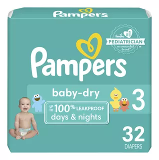 Pampers Baby Dry - Pañales Etapa 3, 32 Piezas. Para Bebés De