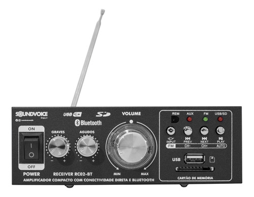 Amplificador Soundvoice Rc 02 Bt Bt/fm/usb/sd 60wrms Cor Vermelho 110v/220v