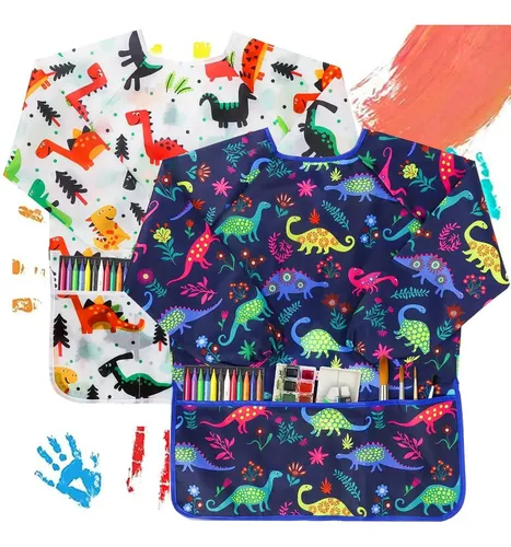 Bata Impermeable Infantil Para Arte Y Cocina Con Tres Bolsillos, Talla única Para Niños De 2 A 4 Años