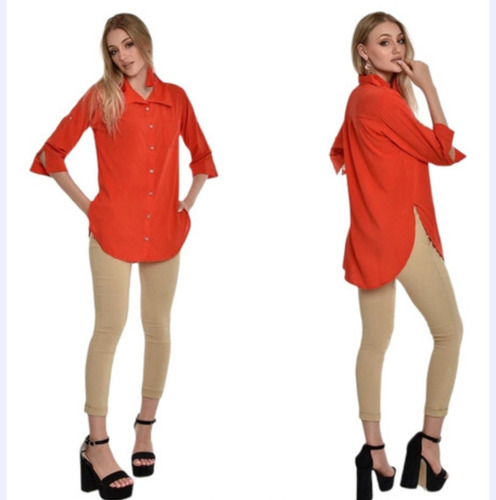 Imagen 4 de 6 de Camisa Larga Mujer Manga 3/4 Convertible A Corta Poplin