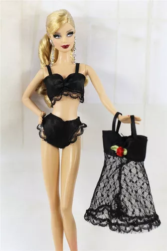 Roupa Lingerie Luxo Camisola Para Boneca Barbie + Sapatos