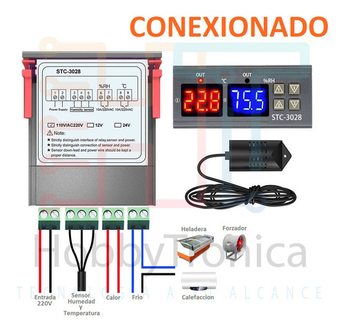 Imagen 3 de 4 de Termostato Digital Humedad Stc-3028 Control Frio Calor 220v