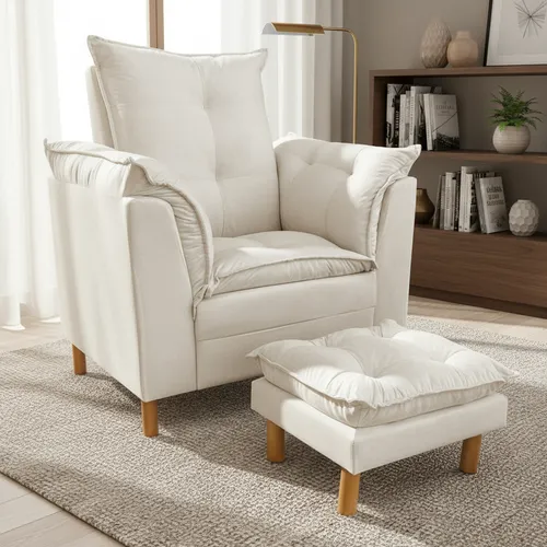 Poltrona Amamentação Confortável + Puff | Dreamy House Bege Marfim Liso