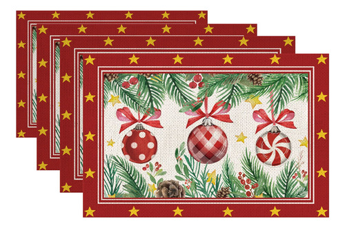 Decoracion Navidad Mantel Individual Bola Acebo 18 X 12 