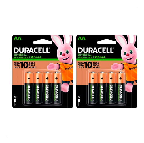 Pilas Recargables Duracell Aa X8 Und 2500 Mah 100 Recargas