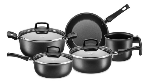 Batería Cocina Olla Cacerola Aluminio Teflón Safira 5p Mta Color Grafito