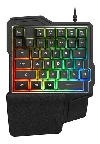 Teclado Gamer Luz Rgb Iluminado Led Usb Alambrico Una Mano