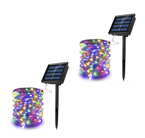 Pack 2 Luces Guirnalda Hada Solar Alambre 100 Led 10 Metros