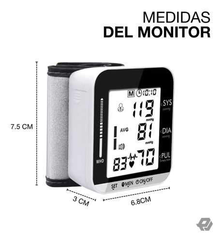 Monitor De Presión Arterial Digital De Muñeca Con Voz Color Blanco con Negro