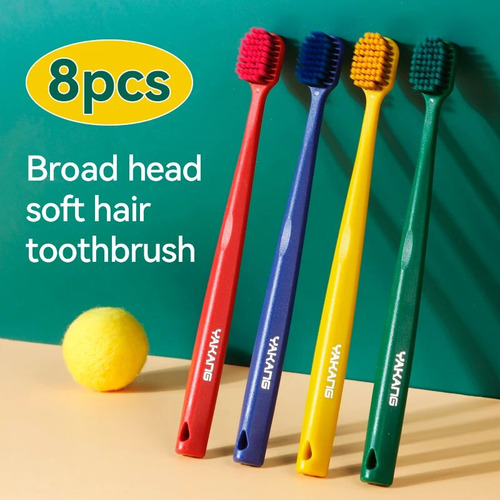 Cepillo De Dientes De 4 Colores Con Cabeza Ancha Y Cerdas Su