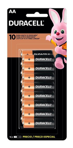 Pilha Duracell Alcalina 16 Aa Pequena Kit Cartela Mn1500b16