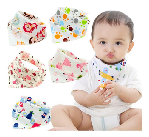 Babadores Bandana Bebe Kit C/5 Un C/ Regulagem Boys E Girls