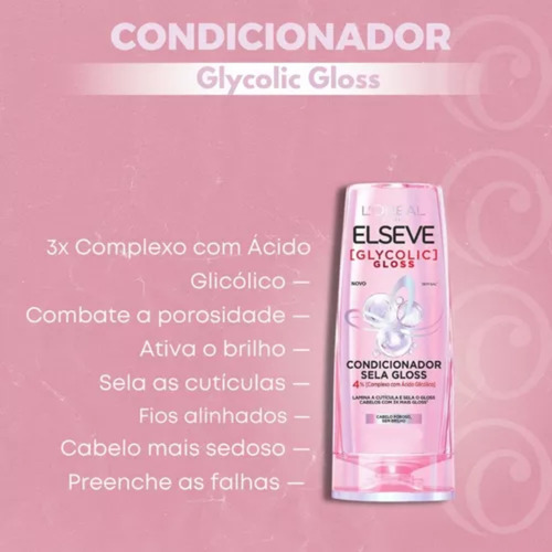Shampoo, Condicionador 200ml + Mascara Glycolic Gloss Elseve