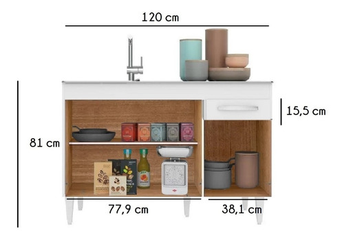 Imagen 5 de 8 de Bajo Mesada Armario Mueble Cocina Puertas Cajones