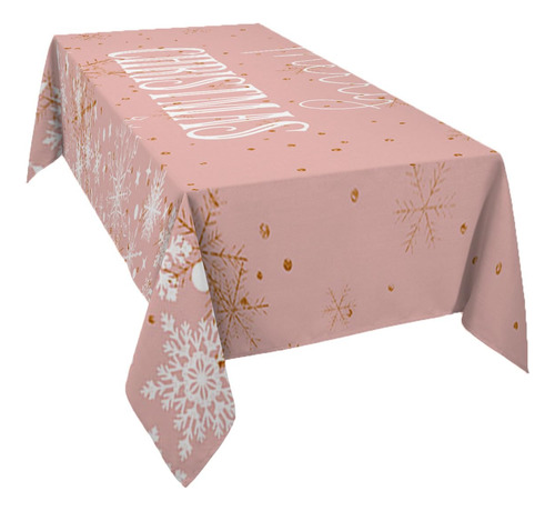 Mantel Rectangular Navideño Snowflake Rosa Impermeable 137x2