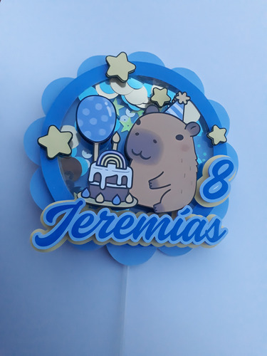 Cake Topper 3d Capibara Adorno Para Torta Capibara Shaker Celeste Capibara Varón