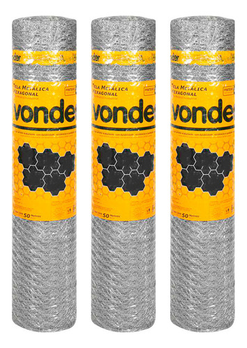 Kit 3 Un Tela Pinteiro Hexagonal Vonder 1,00x50m Bwg 22