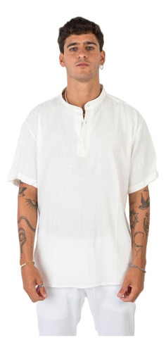 Camisa Camisola Lino Cuello Mao