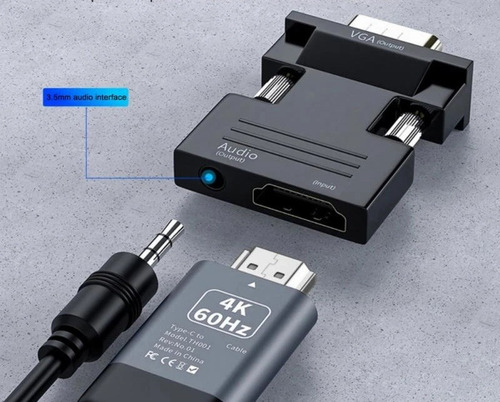 Convertidor Adaptador Hdmi Hembra A Vga Macho Y Audio 3.5 (Usado)