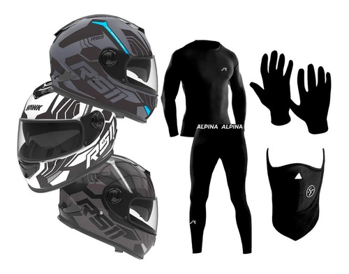 Casco Hawk Rs11 Revo + Conjunto Termico + Guantes +mascara C