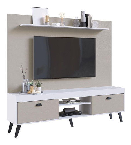 Conjunto Home Theater Com Prateleira Setubal Branco - Art In Cor Bege