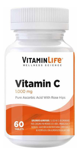 Vitamina C / 1000 Mg (60 Tabletas) Vitamin Life Sabor Sin Sabor
